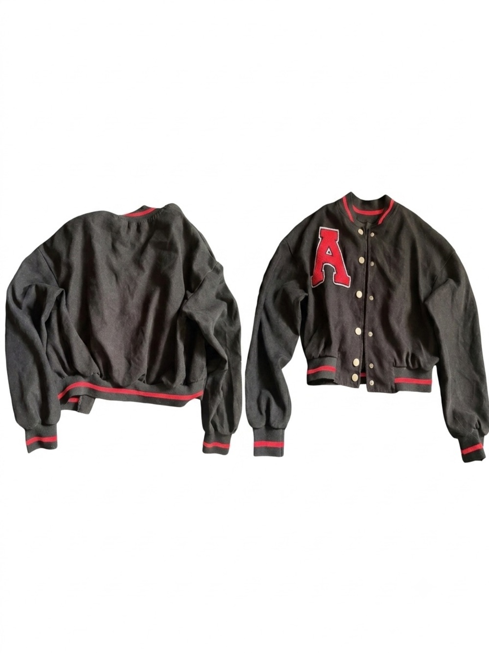 SHEIN Black Varsity Jacket with Red Trim & Letter A